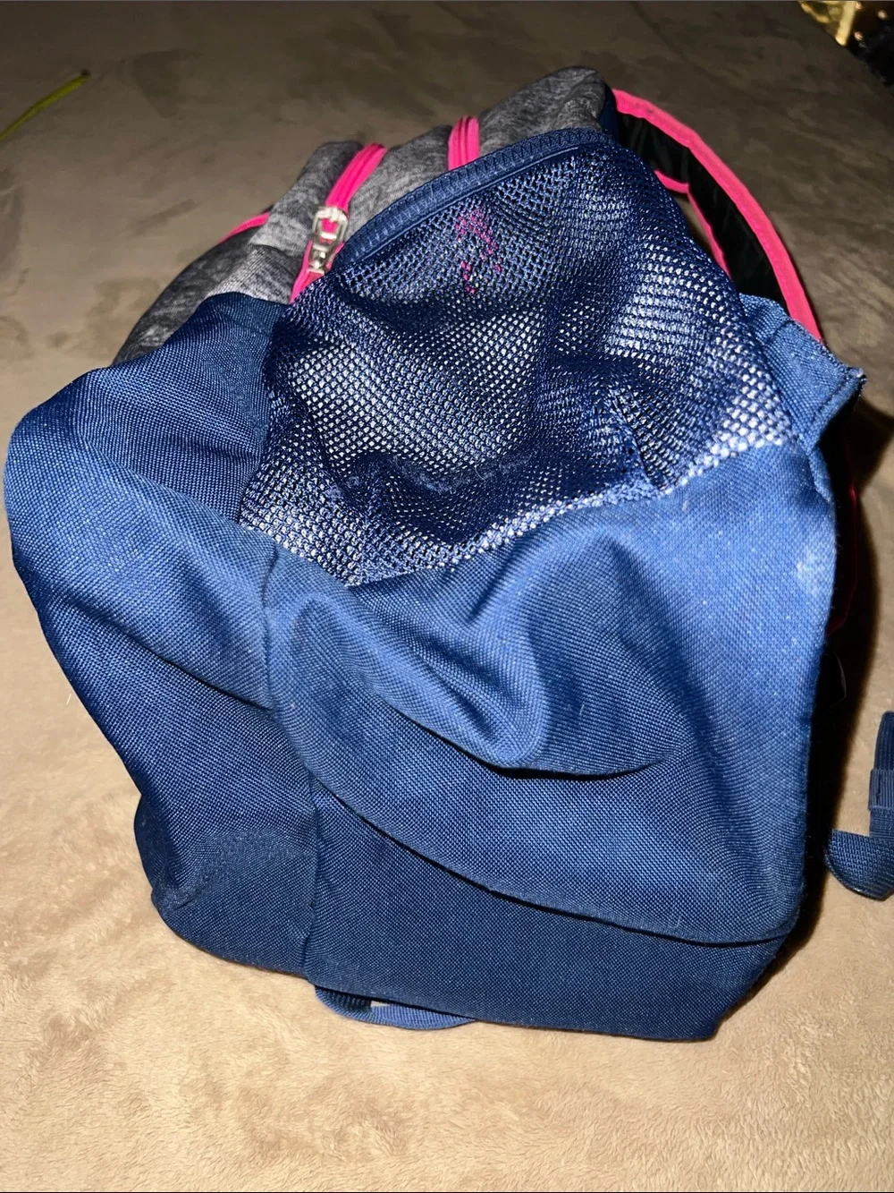 Adidas Gray School Backpack with Pink Zippers & Teal & Blue Accents